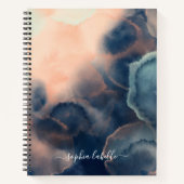 抽象芸術ネイビー、ピンク&ミント水色瑪瑙の名前 ノートブック (正面)