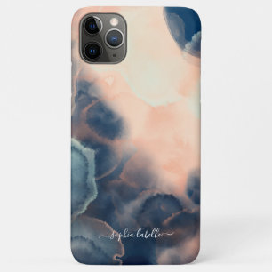 抽象芸術ネイビー、ピンク&ミント水色瑪瑙の名前 iPhone 11 PRO MAXケース