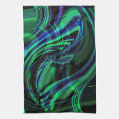 抽象芸術ネオンアクアNブルーウェーブ キッチンタオル (縦)