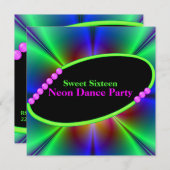 抽象芸術ネオンカスタムパーティの招待状 招待状 (正面/裏面)