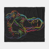 抽象芸術ネオンモナリザラインアート フリースブランケット (正面(横))