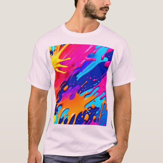 抽象芸術ネオン絵を描ドリップデザイン Tシャツ (正面)