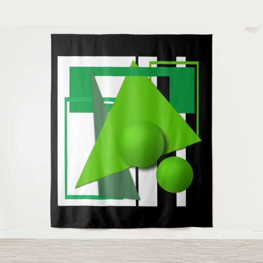 抽象芸術ネオン緑の幾何学形円 タペストリー (正面)