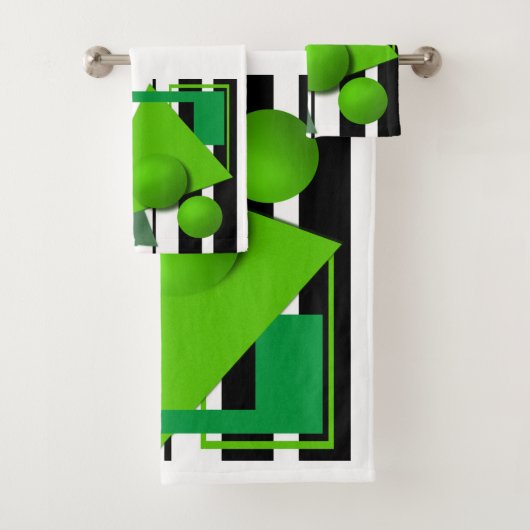 抽象芸術ネオン緑の幾何学形円 バスタオルセット (インサイチュ)