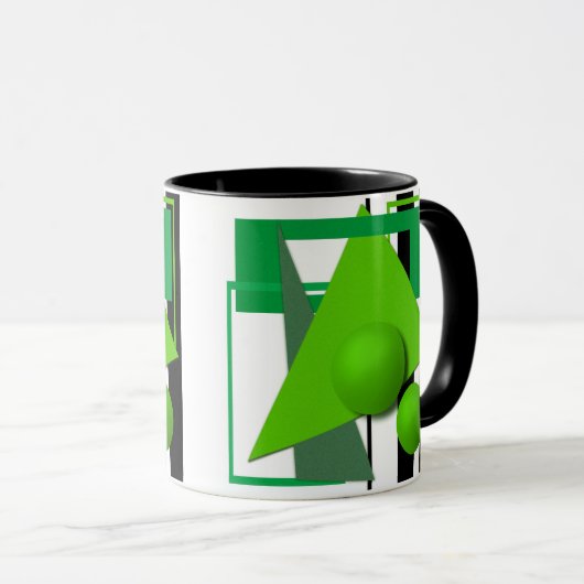 抽象芸術ネオン緑の幾何学形円 マグカップ (正面右)