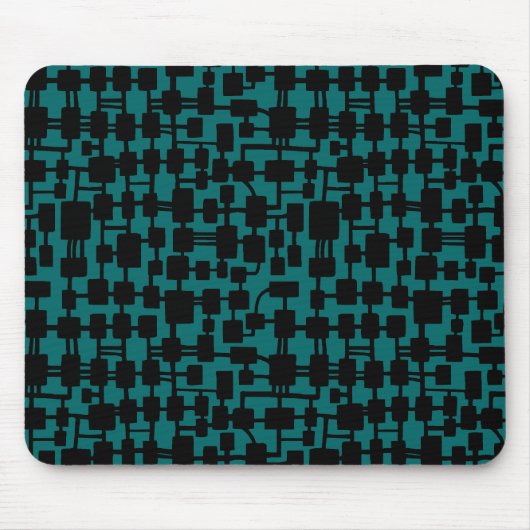 抽象芸術ネットワーク – ティール(緑がかった色)006666の黒 マウスパッド (正面)