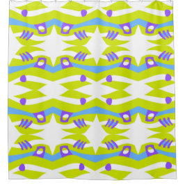 抽象芸術ノアズアークグリーンパープルブルー シャワーカーテン