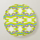 抽象芸術ノアズアークグリーンパープルブルー ラウンドクッション (裏面)