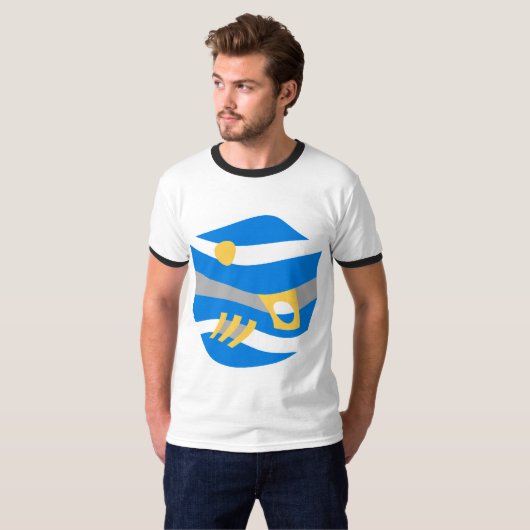 抽象芸術ノアズアークブルーイエローグレイ Tシャツ (正面フル)