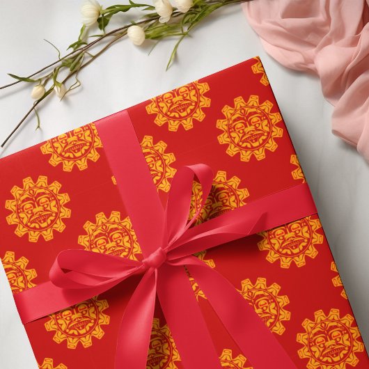 抽象芸術ハイダ顔レッド先住民パタン族 ラッピングペーパー