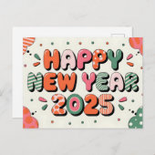 抽象芸術ハッピーニューイヤー2025カラフルお祝い シーズンポストカード (正面/裏面)
