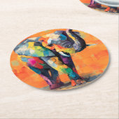抽象芸術ハッピーレインボーゾウ ラウンドペーパーコースター (アングル)