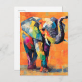抽象芸術ハッピーレインボーゾウ 案内ポストカード (正面/裏面)