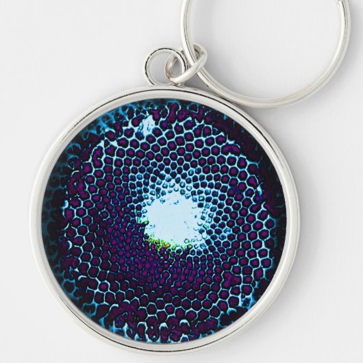 抽象芸術ハニカムデザインブルーとパープル キーホルダー (正面)