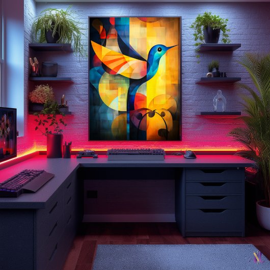 抽象芸術ハミングバードアート – 幾何学模様 ポスター