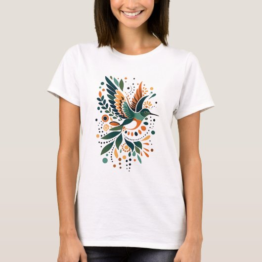 抽象芸術ハミングバードinフライトアート tシャツ (正面)