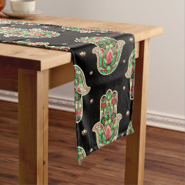 抽象芸術ハンサロータスフラワーヨガをテーマにした模様 ロングテーブルランナー