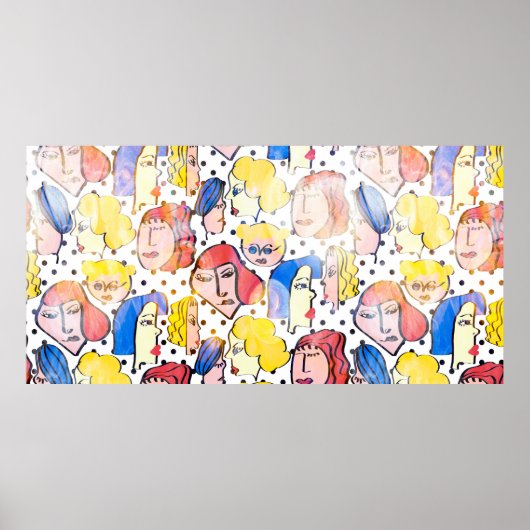 抽象芸術ハンドスケッチ女性顔漫画とワット ポスター (正面)