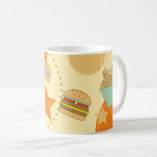 抽象芸術ハンバーガー、フライドリンクセットデザイン コーヒーマグカップ