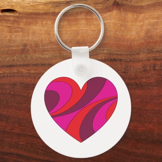 抽象芸術ハートはっきりした赤とピンクの旋回パターン キーホルダー (正面)