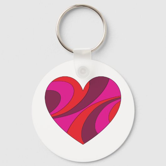 抽象芸術ハートはっきりした赤とピンクの旋回パターン キーホルダー (裏面)