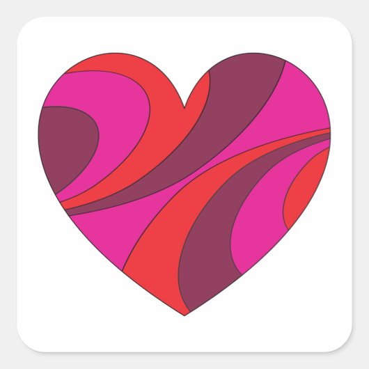 抽象芸術ハートはっきりした赤とピンクの旋回パターン スクエアシール (正面)