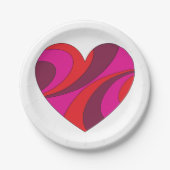 抽象芸術ハートはっきりした赤とピンクの旋回パターン ペーパープレート (正面)