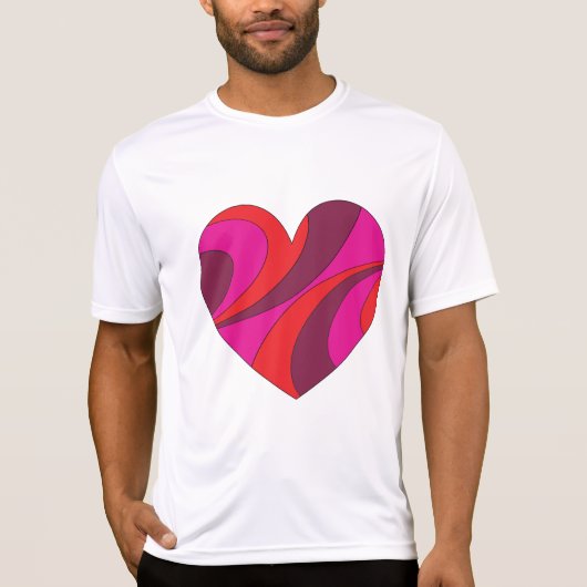 抽象芸術ハートはっきりした赤とピンクの旋回パターン Tシャツ (正面)