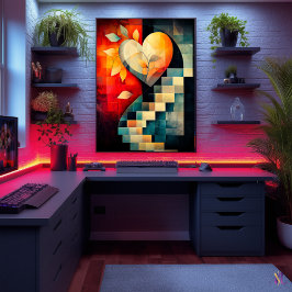 抽象芸術ハートアート – 幾何学的ラブデザイン ポスター