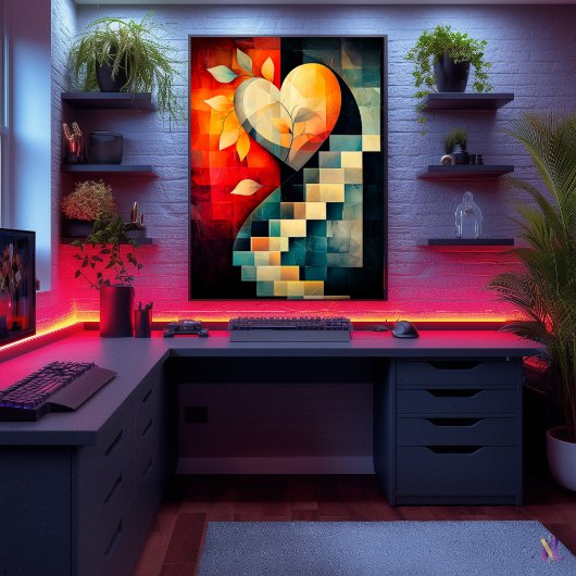 抽象芸術ハートアート – 幾何学的ラブデザイン ポスター