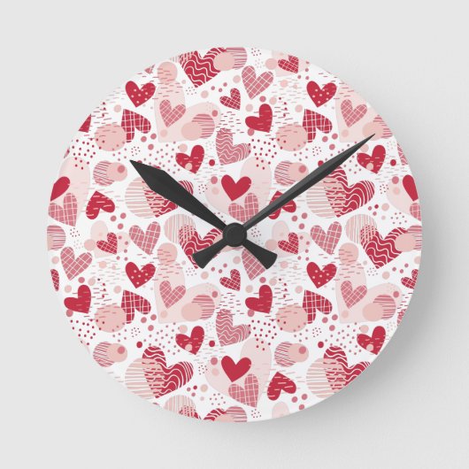 抽象芸術ハートパターン装飾用クッション ラウンド壁時計 (正面)