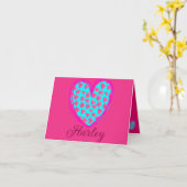 抽象芸術ハートレオパードターコイズマゼンタノート カード (黄色い花)