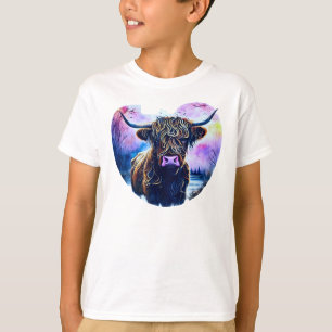 抽象芸術ハート型ハイランド絵画牛 Tシャツ