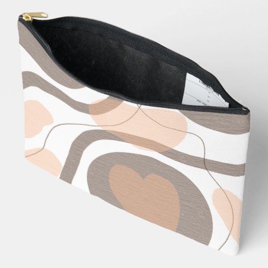抽象芸術ハート(ブラウン、タン、グレー) アクセサリーポーチ (見開き)