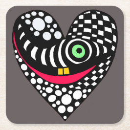 抽象芸術ハート(灰色) スクエアペーパーコースター