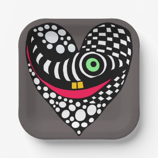 抽象芸術ハート（灰色） ペーパープレート (正面)