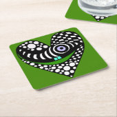 抽象芸術ハート（緑） スクエアペーパーコースター (アングル)