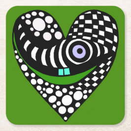 抽象芸術ハート(緑) スクエアペーパーコースター