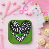 抽象芸術ハート（緑） ペーパープレート (パーティー)