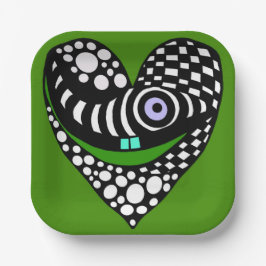 抽象芸術ハート(緑) ペーパープレート