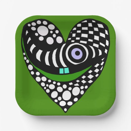 抽象芸術ハート（緑） ペーパープレート (正面)