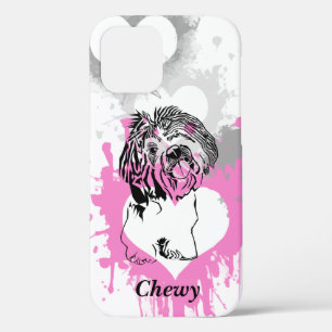 抽象芸術ハートBlk-Inkedシーズー（犬）Tzu iPhone 12ケース