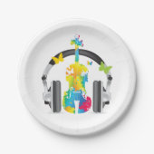 抽象芸術バイオリン(ヘッドフォンと音楽アート) ペーパープレート (正面)