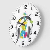 抽象芸術バイオリン（ヘッドフォンと音楽アート） ラージ壁時計 (傾斜)