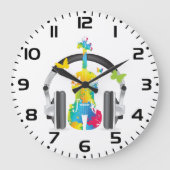 抽象芸術バイオリン（ヘッドフォンと音楽アート） ラージ壁時計 (正面)