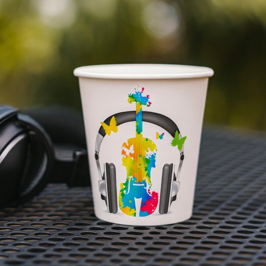 抽象芸術バイオリン(ヘッドフォンと音楽アート) 紙コップ