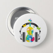 抽象芸術バイオリン(ヘッドフォンと音楽アート) 缶バッジ (正面&裏面)