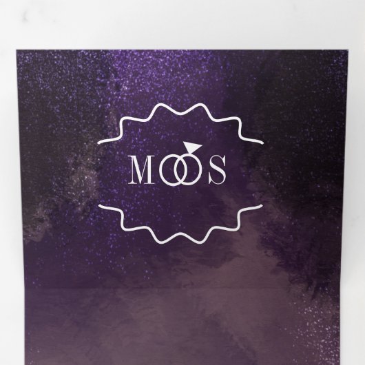 抽象芸術バイオレットブラックグラムブラシストロ結婚ーク 三つ折り招待状 (内部最初)