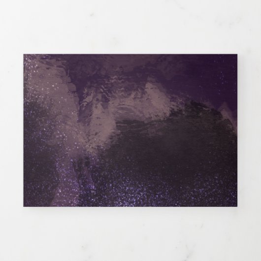 抽象芸術バイオレットブラックグラムブラシストロ結婚ーク 三つ折り招待状 (カバー)