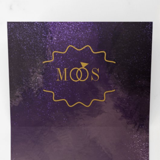 抽象芸術バイオレットブラックグラムブラシストロ結婚ーク 三つ折り招待状 (内部最初)